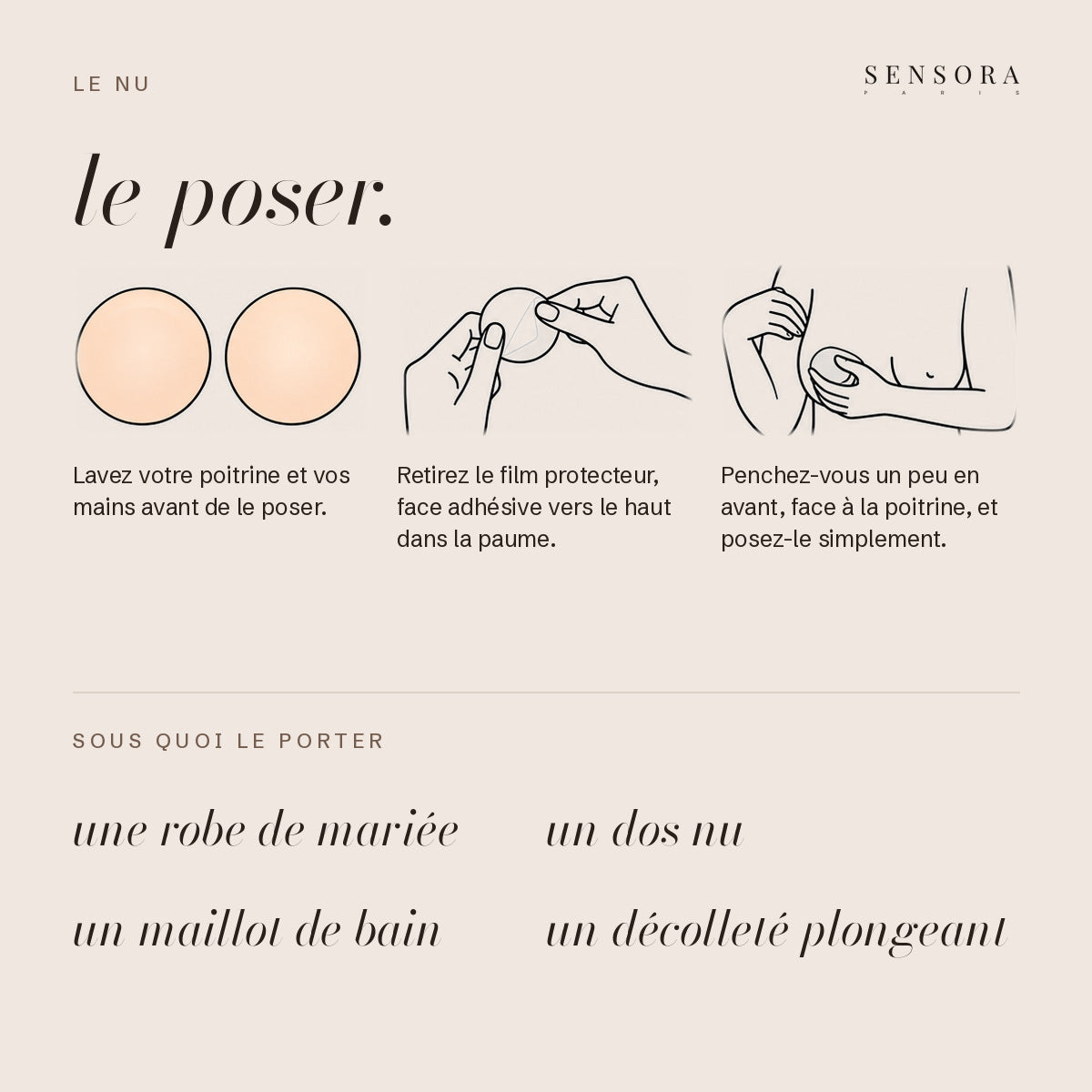 Poser Le Nu en trois gestes, et sous quoi le porter : robe de mariée, dos nu, maillot de bain, décolleté plongeant